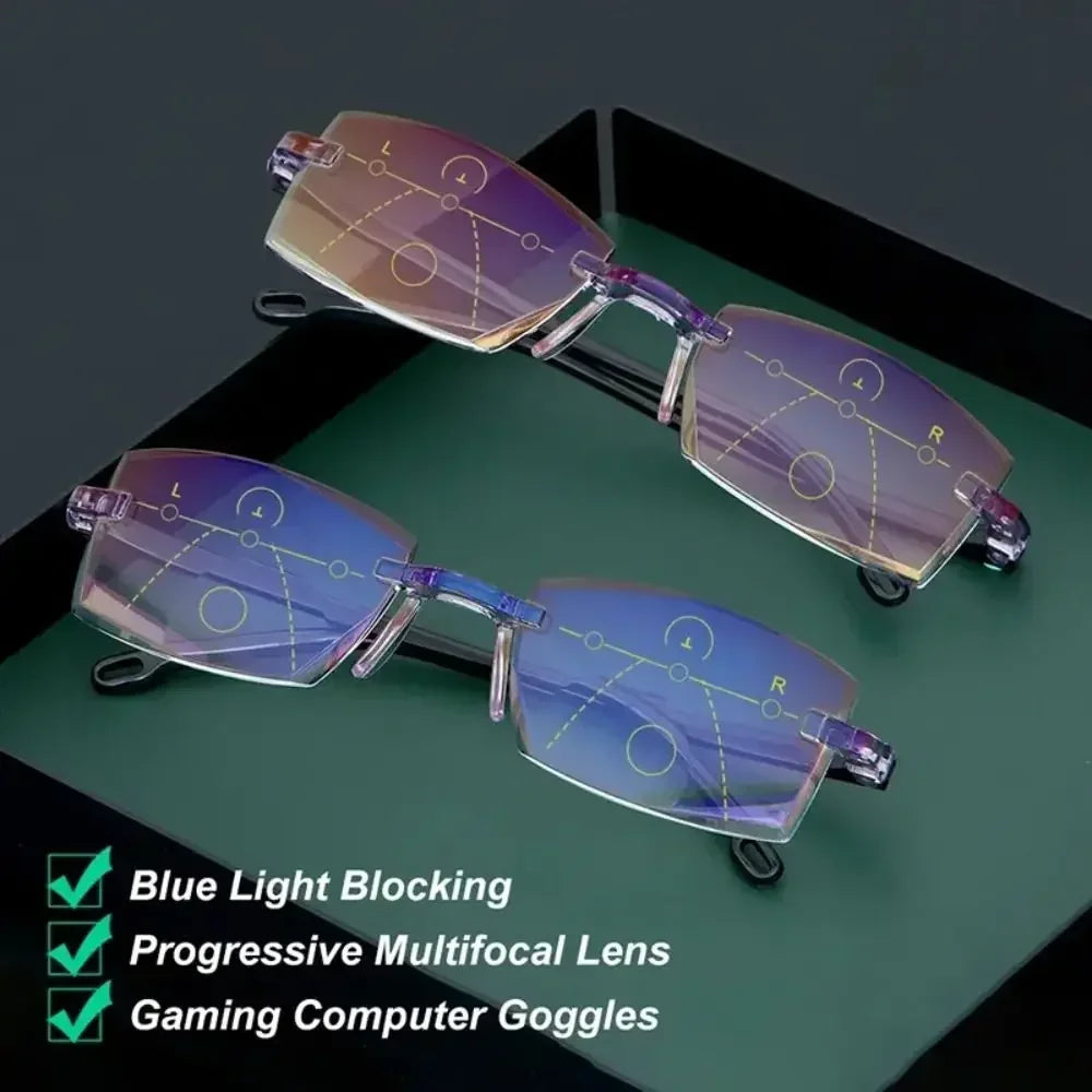 Gafas antireflejos azules multifocales autograduable + funda de cuero