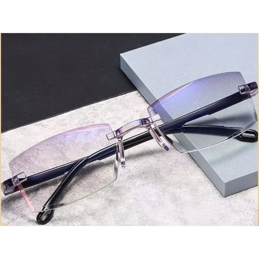 Gafas antireflejos azules multifocales autograduable + funda de cuero