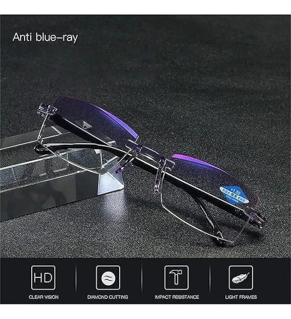 Gafas antireflejos azules multifocales autograduable + funda de cuero