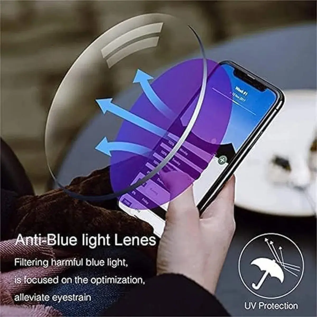 Gafas antireflejos azules multifocales autograduable + funda de cuero
