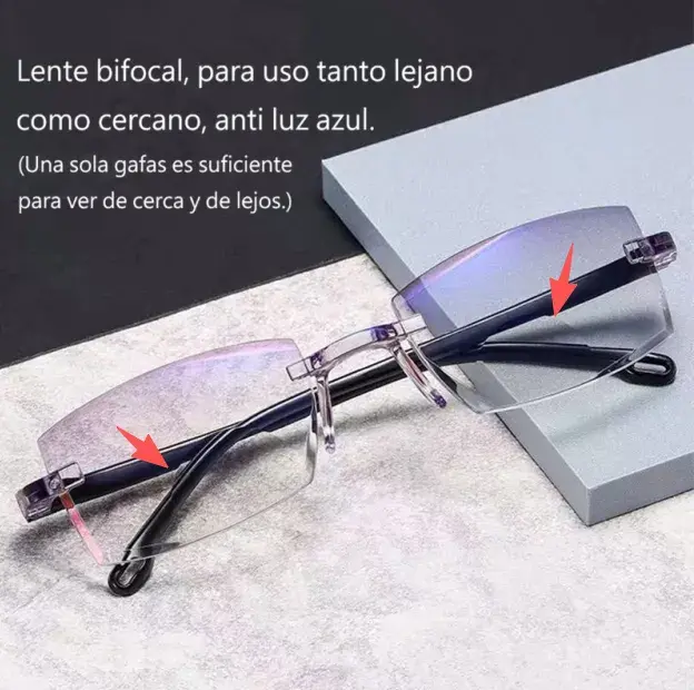 Gafas antireflejos azules multifocales autograduable + funda de cuero