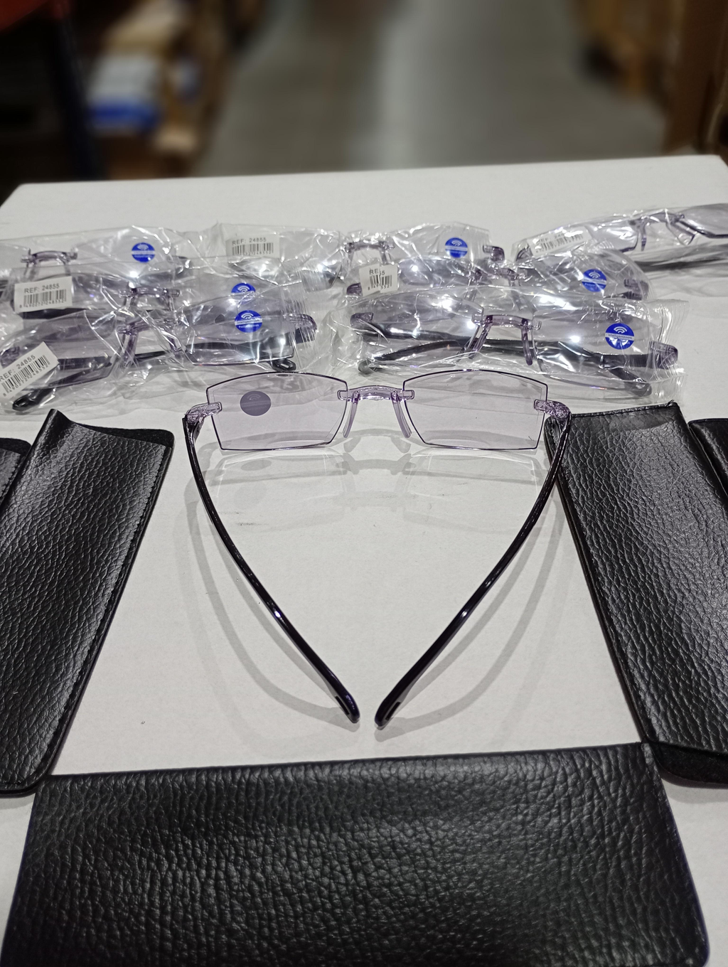 Gafas antireflejos azules multifocales autograduable + funda de cuero