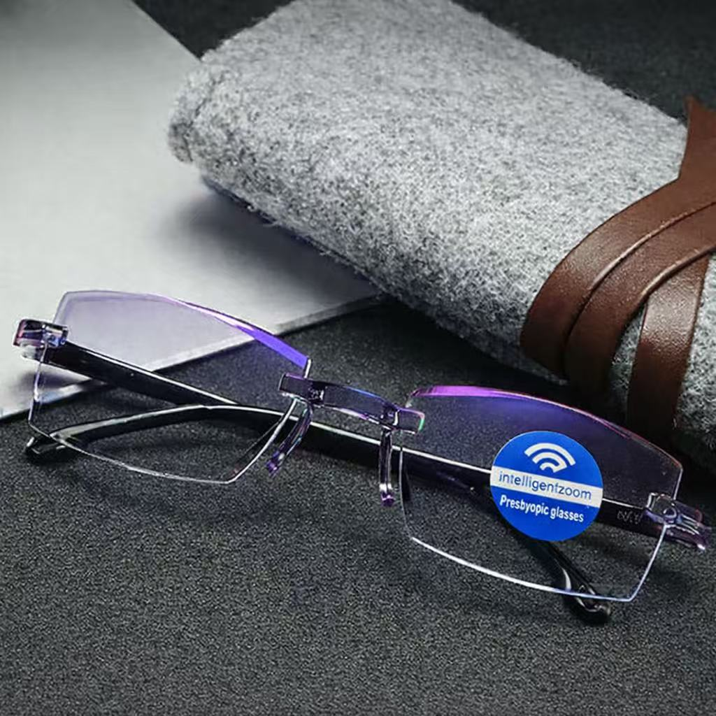 Gafas antireflejos azules multifocales autograduable + funda de cuero